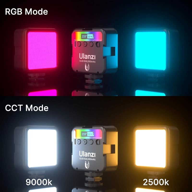 Photo 2 of Wintry VL-49RGB Video Light with 2000 mAh Rechargeable Soft Panel Type-C Mini Conference Lighting for DJI OSMO, Live Streaming, Vlogging, Gopro and Camera Adjustable 3 Cold Shoe (Video Light)
