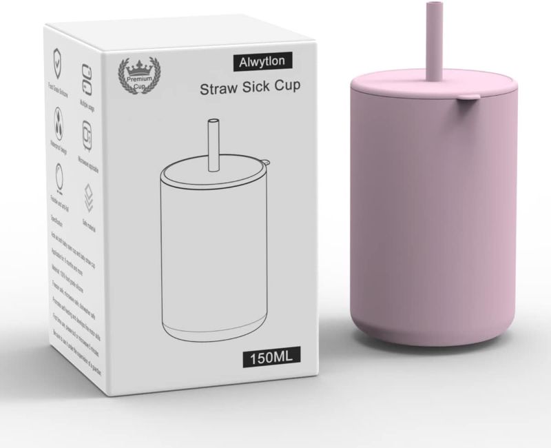 Photo 1 of Alwytlon Toddler Straw Cup, Food Grade Silicone Sprill Proof Training Cup for Baby, Silicone Transition Cups - Baby/Toddler Cups With Straws & Lids, 6 oz (Pink)
