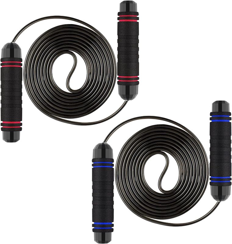 Photo 1 of 2 Pack Jump Rope with Ball Bearings Skipping Rope Rapid Speed Cable Tangle-Free Adjustable Length Jumping Ropes with Memory Foam Ideal for Men Women Kids Fitness Training Boxing Exercise
