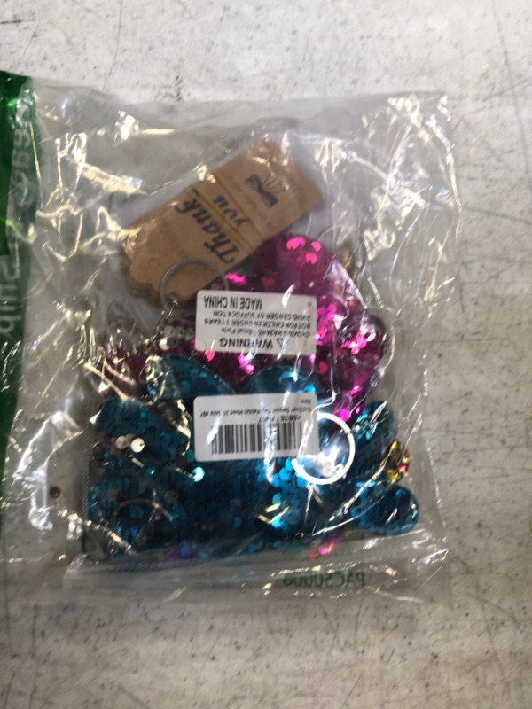 Photo 1 of CiciBear 60 Pack Double-Deck Rabbit Sequin Keychain Set with 20 Rabbit Keychains, 20 Thank You Tags and 20 Gift Bags for Bunny Party, Kids and Adult Birthday, Farm Animal Baby Shower, Easter,5 Colors
