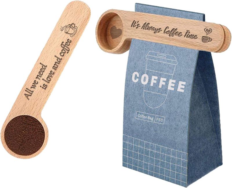 Photo 1 of 2 Pieces Wooden Coffee Scoop and Bag Clip- Coffee Time/ Love and Coffee - 1 Tablespoon Solid Beech Wood Measuring Scoop- Suitable for Coffee Beans and Loose Tea, Coffee Lovers Gifts. Friend Gift.
