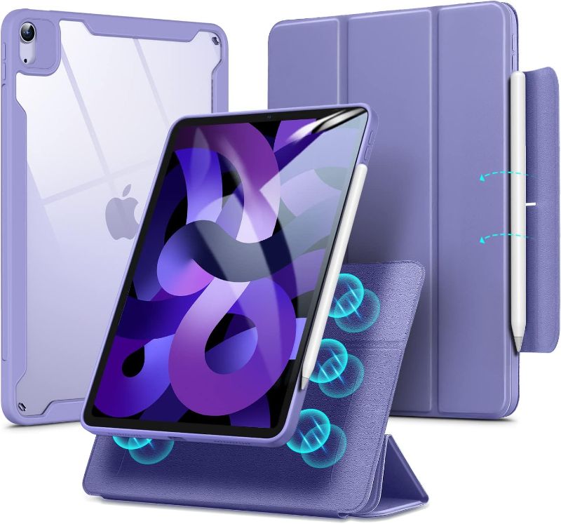 Photo 1 of ESR for iPad Air 5th Generation Hybrid Case (2022), iPad Air 4th Generation Case (2020) with Pencil Holder, Removable Magnetic Cover, Vertical Stand, Rebound 360 Series, Purple
