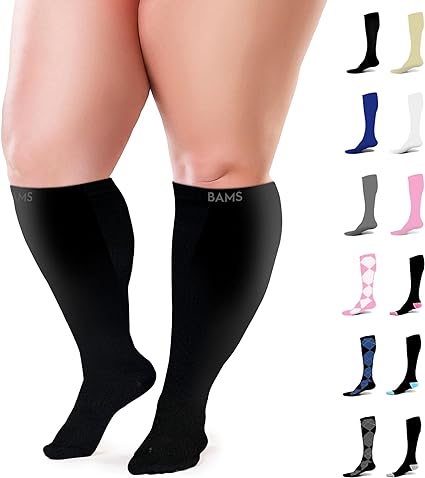 Photo 1 of BAMS Plus Size Compression Socks Wide Calf – Graduated Knee-High Support, Viscose from Bamboo Easy-On/Easy-Off -- Size 3XL
