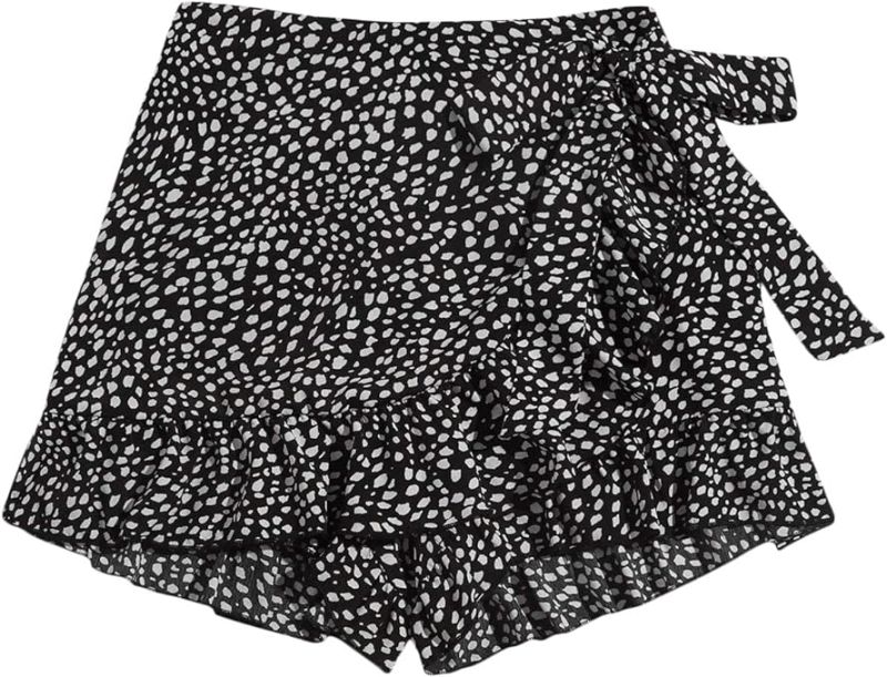 Photo 1 of MakeMeChic Women's Boho Floral Print Elastic Waist Ruffle Wrap Tie Skorts Skirt Skorts -- Size XL
