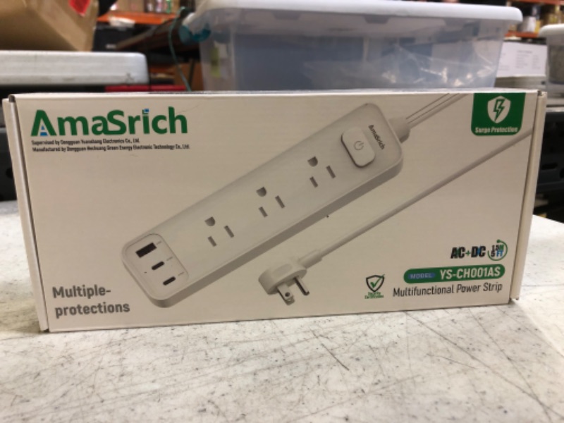 Photo 1 of 1875W Power Strip with USB 2 C Ports - Surge Protector Power Strip with 3 AC Outlets & 3 USB - Flat Plug Extension Cord with Mounting Holes, 5ft - Perfect for Home, Office, Kitchen Use
