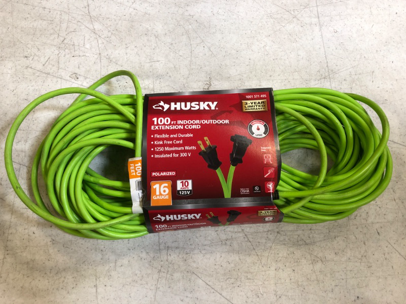 Photo 2 of Husky 100 Ft. 16/2 Outdoor Extension Cord, Green
