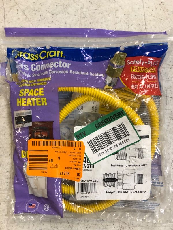 Photo 1 of 1/2 in. MIP x 1/2 in. MIP x 48 in. Gas Connector (3/8 in. O.D.) with Safety+Plus2 Thermal Excess Flow Valve (28,300 BTU)
