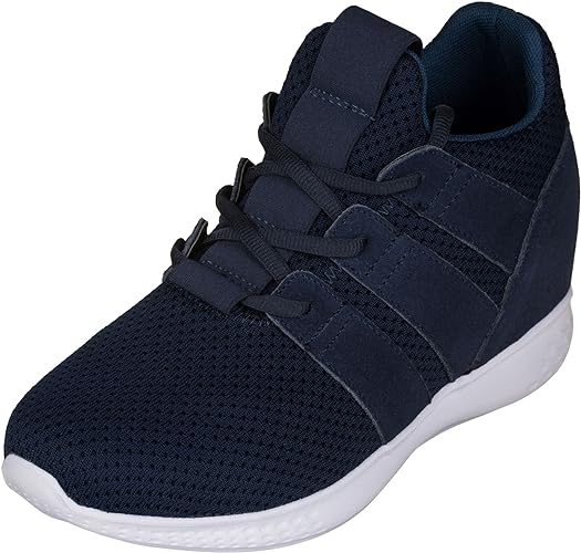 Photo 1 of CALTO Men's Invisible Height Increasing Elevator Shoes - Black Mesh Super Lightweight Lace-up Sporty Trainer Sneakers - 3 Inches Taller -- Size 7
