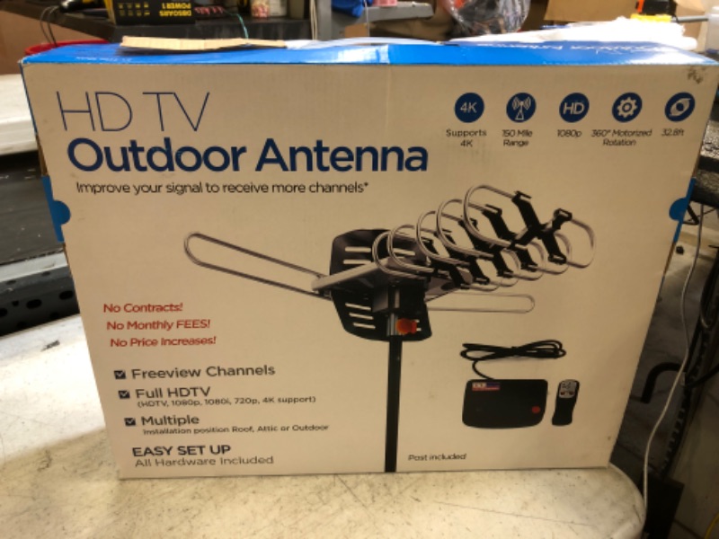 Photo 2 of Outdoor TV Antenna for 150 Miles Range,Supports 4K 1080P HD Smart TV VHF UHF,with Mounting Pole &Wireless Remote Rotation Support 2TVs gray