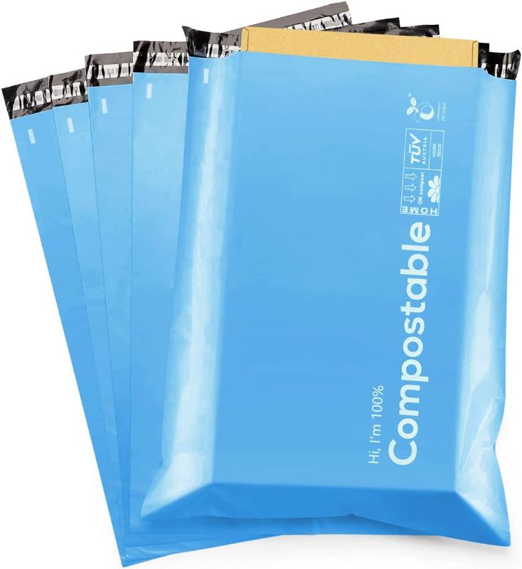 Photo 1 of 12x15.5 inches Blue Biodegradable Shipping Bags,50 Count Colorful Compostable Poly Mailers with Eco Friendly Packaging Envelopes Supplies Recyclable Mailing Bags
