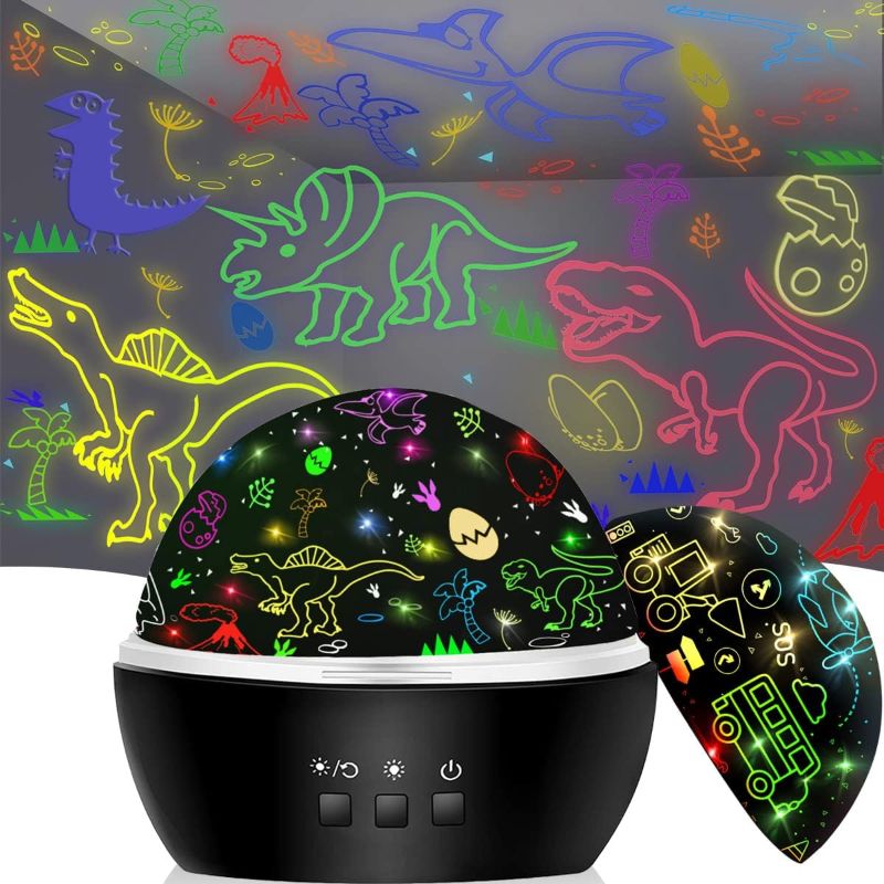 Photo 1 of  Night Light for Kids,2 in 1 Rotating Projector Lamp with Dino&Vehicles Theme,Christmas Birthday Gift for 3 to 8 Year Olds Boys Girls,Kids Room Decor