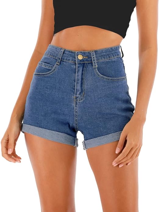 Photo 1 of Haola Women's Juniors Denim Shorts Summer Stretchy Frayed Raw Hem Distressed Jeans Shorts S
