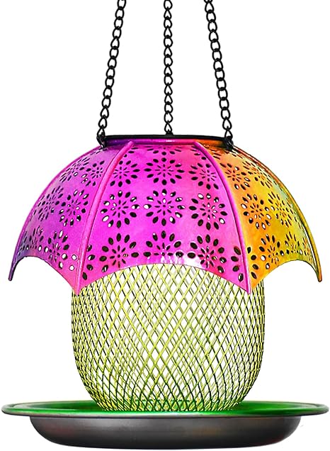 Photo 1 of 2023 New Solar Bird Feeders Outdoors Hanging with Automatic Color Changing LED Lights, Metal Wild Bird Feeders Provides 2LBs Capacity, Hanging Bird Feeder Makes an Ideal Gifts for Bird Lovers (Green)
