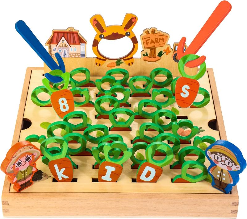 Photo 1 of Montessori Toys for 3 Year Old, Carrot Harvest Game Wooden Toy, Fine Motor Toys, Alphabet & Number Learning Educational Toys, Gifts for 3 4 5 6 Year Old Boys Girls Kids
