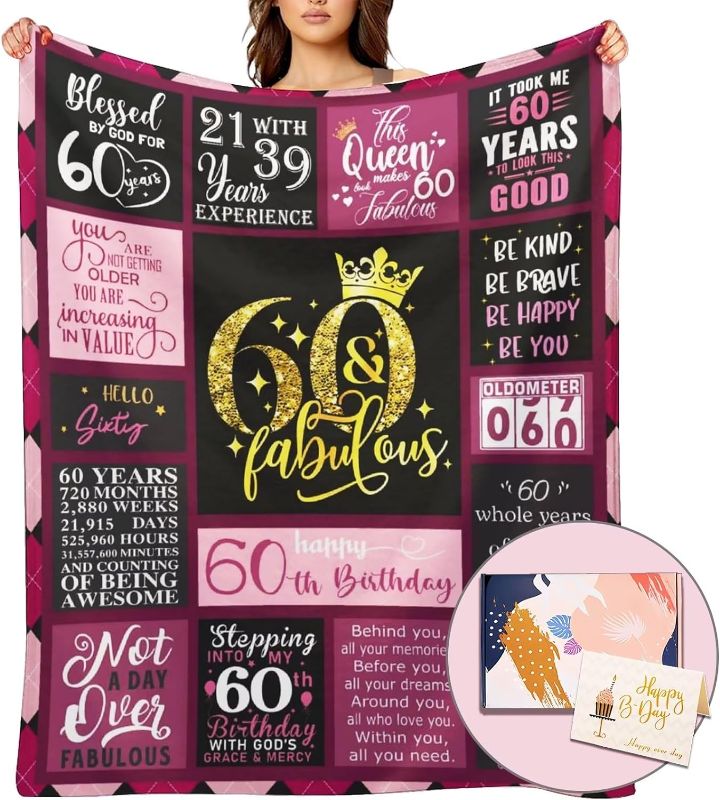 Photo 1 of 60th Birthday Gifts Women Blanket 50"x60", Gifts for 60th Birthday Women Unique, 60th Bday Gifts Women Funny,60 Birthday Gift Ideas, Happy 60th Birthday Gifts,1963 Birthday Gifts for 60 Year Old Woman
