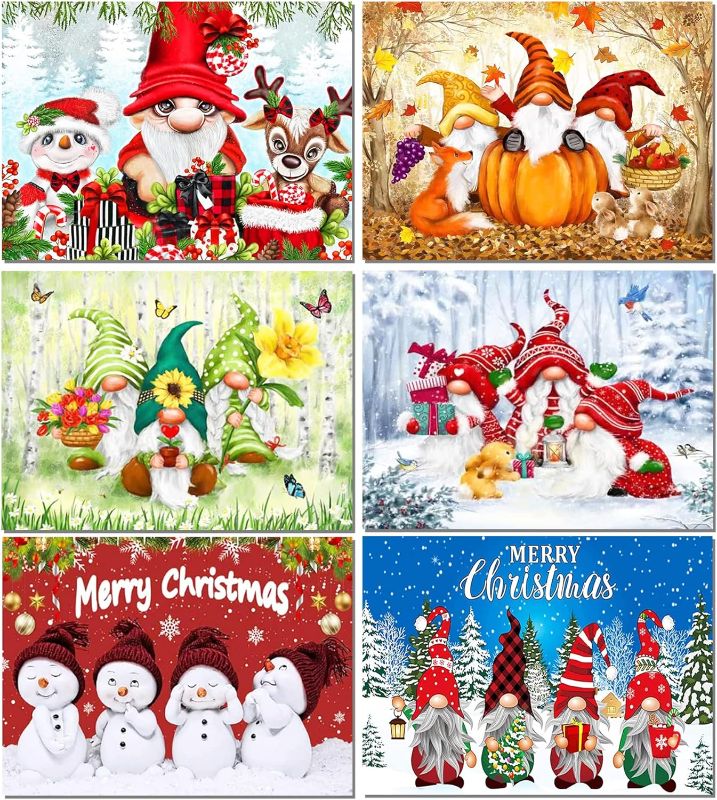Photo 1 of 6 Pack Christmas Diamond Painting Kits Gnome Diamond Art for Adults, Christmas Diamond Dotz Art Painting Kits, Round Crafts Gem Art Painting for Home Wall Decor, Christmas Ornaments(16x12inch)
