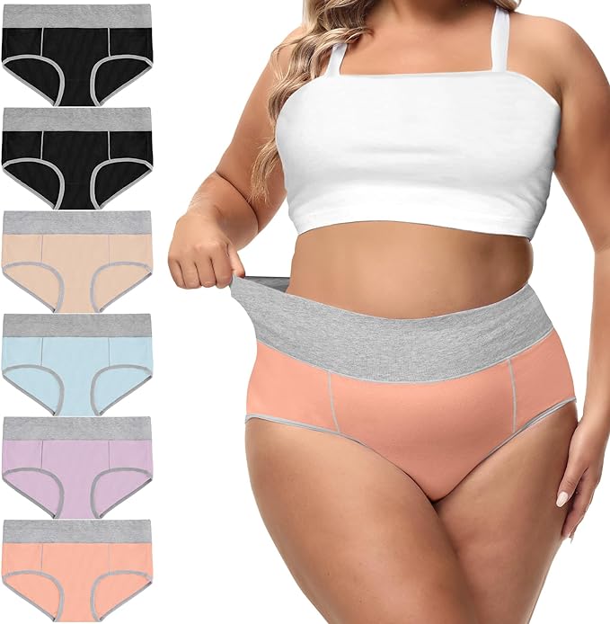 Photo 1 of FALARY Women's Plus Size High Waisted Underwear 6-Pack Cotton Breathable Panties Stretch Full Coverage Briefs  XL 
