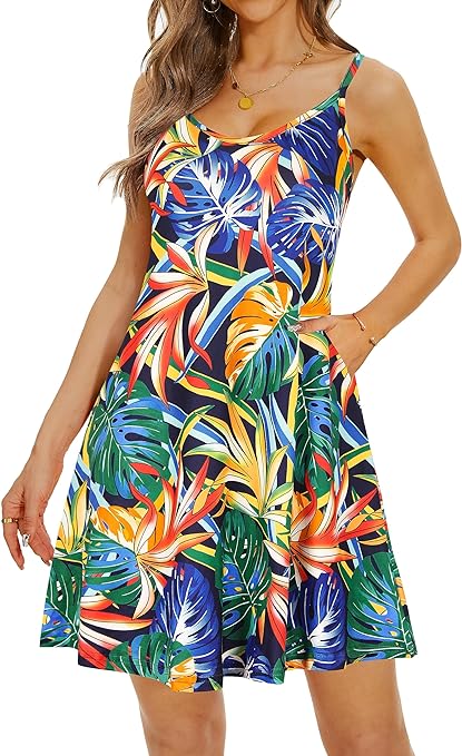 Photo 1 of Causal Summer Dresses for Women Mini Beach Sundress Spaghetti Strap Cover Ups with Pockets XL