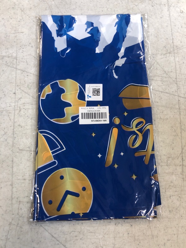 Photo 2 of 3-Pack Graduation Tablecloths, Class of 2023 Graduation Party Decorations Supplies, Plastic Congrats Grad Party Table Covers, Blue & Gold, Large Size 54"x108"
