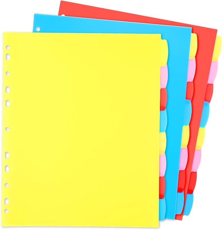 Photo 1 of WOT I Plastic 8-tab Binder Dividers - 6 Sets, Write & Erase Big Tabs Dividers for 3 Ring Binder, Bright Multicolor, 48PCS
