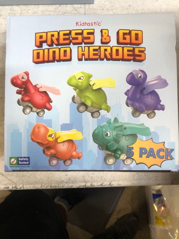 Photo 2 of Kidtastic Toddler Press and Go Dino Heroes Dinosaur Toys Pack of 5, Pull Back Triceratops, Gigantosaurus Dinosaurs Car Toys for Kids, Toys for 3+ Year Old Boys and Girls
