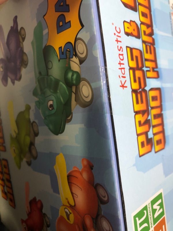 Photo 1 of Kidtastic Toddler Press and Go Dino Heroes Dinosaur Toys Pack of 5, Pull Back Triceratops, Gigantosaurus Dinosaurs Car Toys for Kids, Toys for 3+ Year Old Boys and Girls
