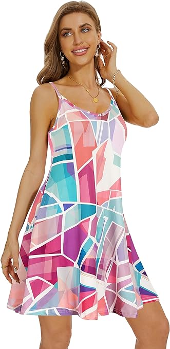 Photo 1 of Causal Summer Dresses for Women Mini Beach Sundress Spaghetti Strap Cover Ups with Pockets 3XL 
