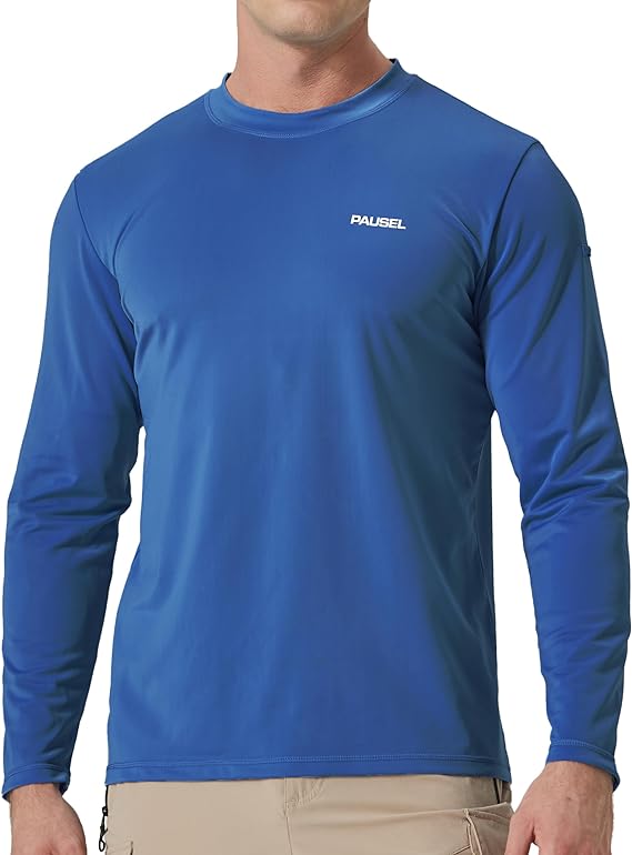 Photo 1 of Pausel Men's Sun Protection Long Sleeve Swim Shirts Quick Dry Rash Guard Lightweight UPF 50+ Fishing Hiking Beach UV Shirt 2XL 
