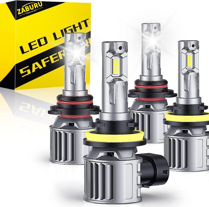 Photo 1 of ZABURU 9005 H11 LED Headlight Bulbs Combo 6500K White 18000LM H8 H9 H16 HB3 Conversion Kit, 500% Super Bright LED Bulbs Replacement as High and Low Beam, Fog Lights or DRL, 4-Pack
