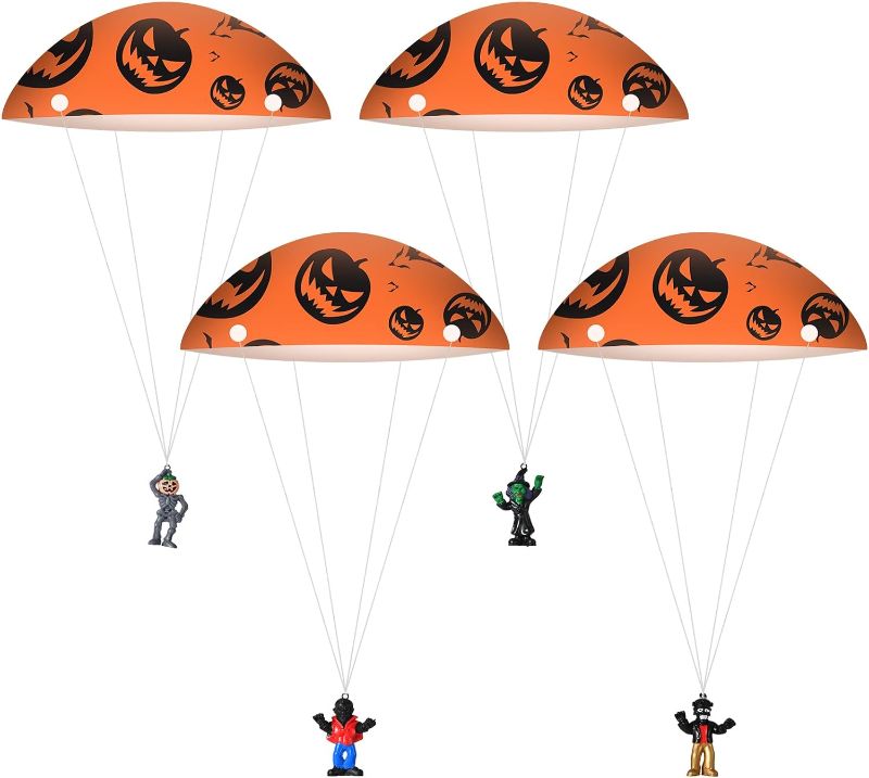 Photo 1 of 4 Pack Mini Halloween Parachute Toys, Outdoor Children's Character Paratroopers Flying Toys for Kids Party Favor (Halloween)
