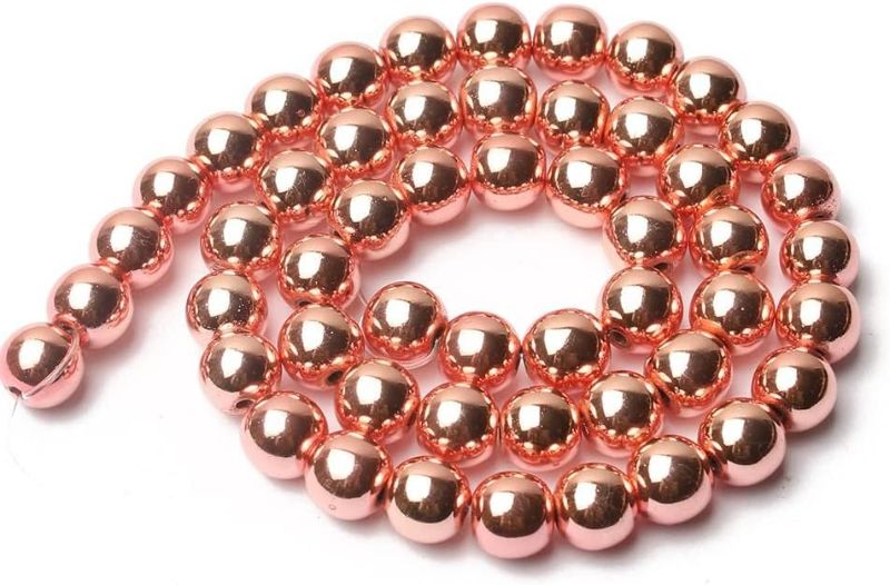 Photo 1 of  Natural 4mm Rose Gold Hematite Beads for Jewelry Making 96Pcs Round Smooth Loose Non-Magnetic Metallic Beads
