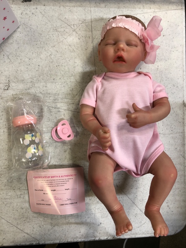 Photo 1 of BABESIDE 17" Realistic Reborn Baby Dolls - Soft Body, Anatomically Correct, with Diaper, Soothe Toy, Bottle, Pacifier & Birth Certificate
