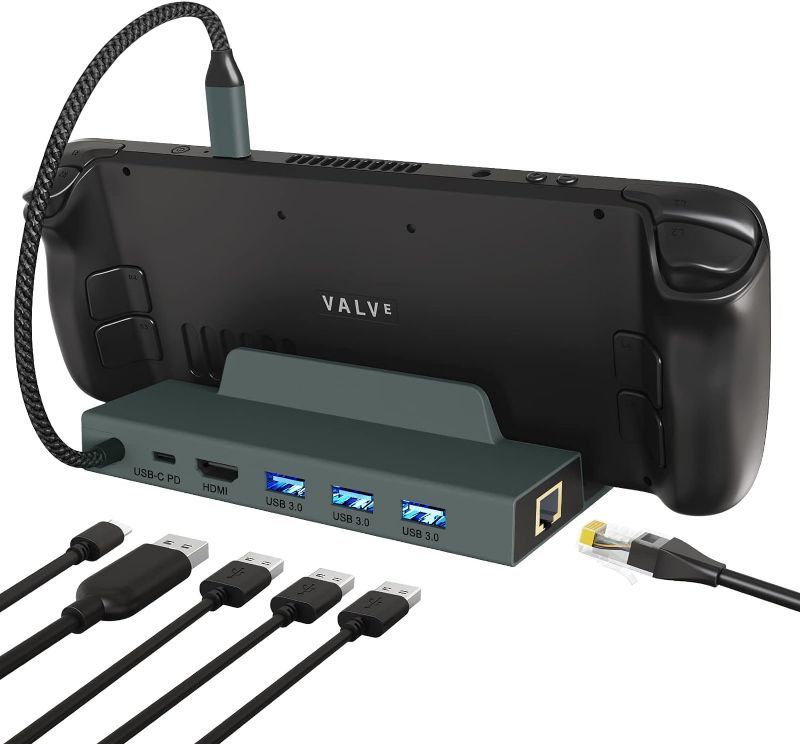 Photo 1 of HENRETY Docking Station for Steam Deck, 6-in-1 USB C Hub with HDMI 2.0 4K@60Hz, Gigabit Ethernet, 3 USB-A 3.0 and Full Speed Charging USB-C Port Compatible with Valve Steam Deck
