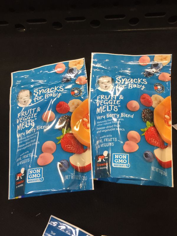 Photo 2 of 2 PACK- Gerber Snacks for Baby Fruit & Veggie Melts, 1 Oz- BEST BY- 03/05/2024
