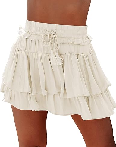 Photo 1 of Dellytop Women's Layered Skirt Summer High Waisted Pleated Ruffle Flowy Mini Skirts SIZE 
