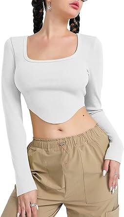 Photo 1 of Allytok Womens Long Sleeve Square Neck Crop Tops Slim Fitted Ribbed Tees Y2K Shirt SIZE M
