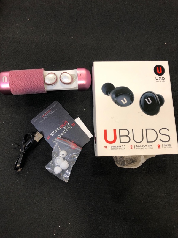 Photo 2 of UNOSOUNDS Ubuds in-Ear TWS Earbuds, Built-in Mic, Active Noise Cancelling, Bluetooth 5.0, 6 Hours Non-Stop Play Time (Metallic Pink)
