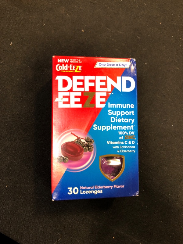 Photo 2 of Defend-EEZE Immune Support Dietary Supplement Lozenges, 100% Daily Value of Zinc, Vitamins C & D per Dose, with Echinacea & Elderberry, Elderberry Flavor, 30 Lozenges 02/2022