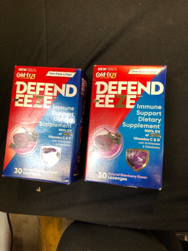 Photo 2 of Defend-EEZE Immune Support Dietary Supplement Lozenges, 100% Daily Value of Zinc, Vitamins C & D per Dose, with Echinacea & Elderberry, Elderberry Flavor, 30 Lozenges 2PK