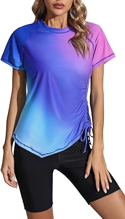 Photo 1 of Halcurt Women's Adjustable Drawstring Rash Guard Top Short Sleeve UPF 50 Swim Shirt XL
