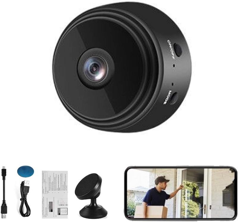 Photo 1 of Mini 1080p HD Wireless Magnetic Security Camera Hidden Camera WiFi Wireless Small Video Camera Night Vision Motion Detection Security Cam Covert Cameras with App for Home Indoor Outdoor (Black)
