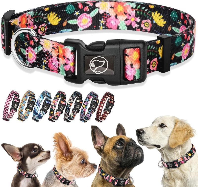 Photo 1 of Girl Dog Collars Cute Dog Collar for Female Dog Pink Summer Floral Dog Collar Soft Puppy Collar Fancy Pet Collar with Flower Dog Collars, for Small Medium Large Dogs, Size L

