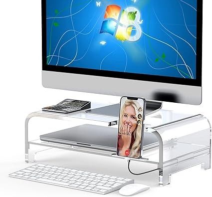 Photo 1 of Beimu Acrylic Laptop Stand Acrylic Monitor Stand Riser Acrylic Computer Stand Laptop Riser with Storage Acrylic Desk Organizer Accessories Laptop Stand Clear Monitor Stand Desktop Notebook Stand
