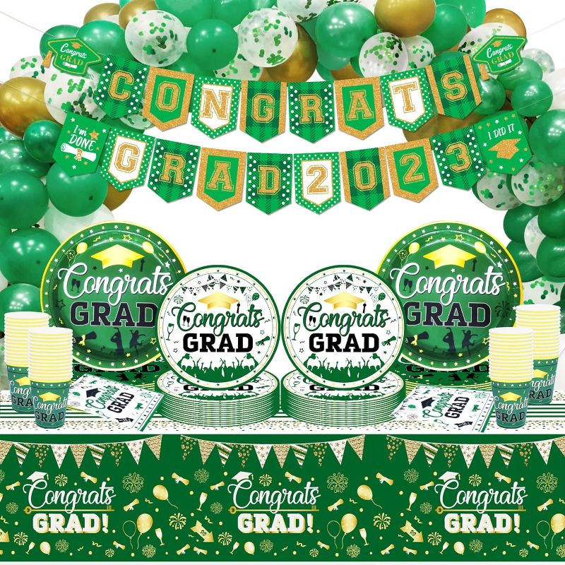 Photo 1 of 2023 Graduation Decorations Green and Gold Congrats Grad Banner Class of 2023 Graduation Decorations Green and Gold Congrats Grad Decorations Graduation Plates and Napkins 2023 Graduation Party Supplies
