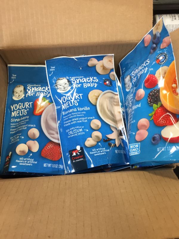 Photo 2 of Gerber Snacks for Baby Variety Pack, Yogurt Melts & Fruit & Veggie Melts, 1 Ounce Pouch - BEST BY- 11/17/2023
