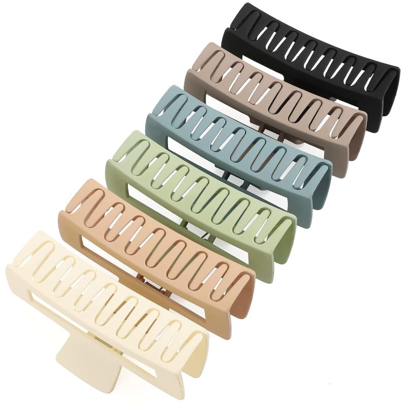 Photo 1 of 6 Pack Extra Large Hair Claw Clips for Women, 5 Inch Big Rectangular Claw Clip for Long Thick Hair, Huge Matte Strong Hold Nonslip XL Jumbo Hair Claw for Girls, Hair Styling Accessories for Gifts
