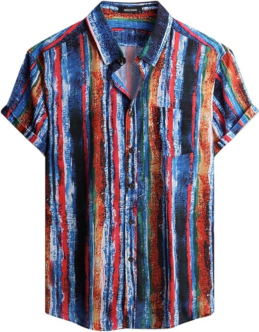 Photo 1 of MCEDAR Mens Casual Button Down Shirts Short Sleeve Striped Summer Vintage Beach Vacation Shirt (Size S-5XL Big and Tall) SIZE 2XL
