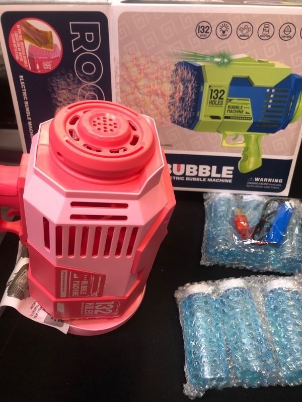 Photo 1 of Bubble Machine Gun, Upgraded 132 Holes Bubble Gun with Lights/Bubble Solution, Bubble Maker for Kids Boys Girls Adults Outdoor Indoor Birthday Wedding Party Gifts,Pink
