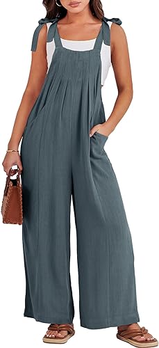 Photo 1 of ANRABESS Women's Overalls Jumpsuit Casual Loose Sleeveless Adjustable Tie Straps Bib Wide Leg Outfits with Pockets LARGE
