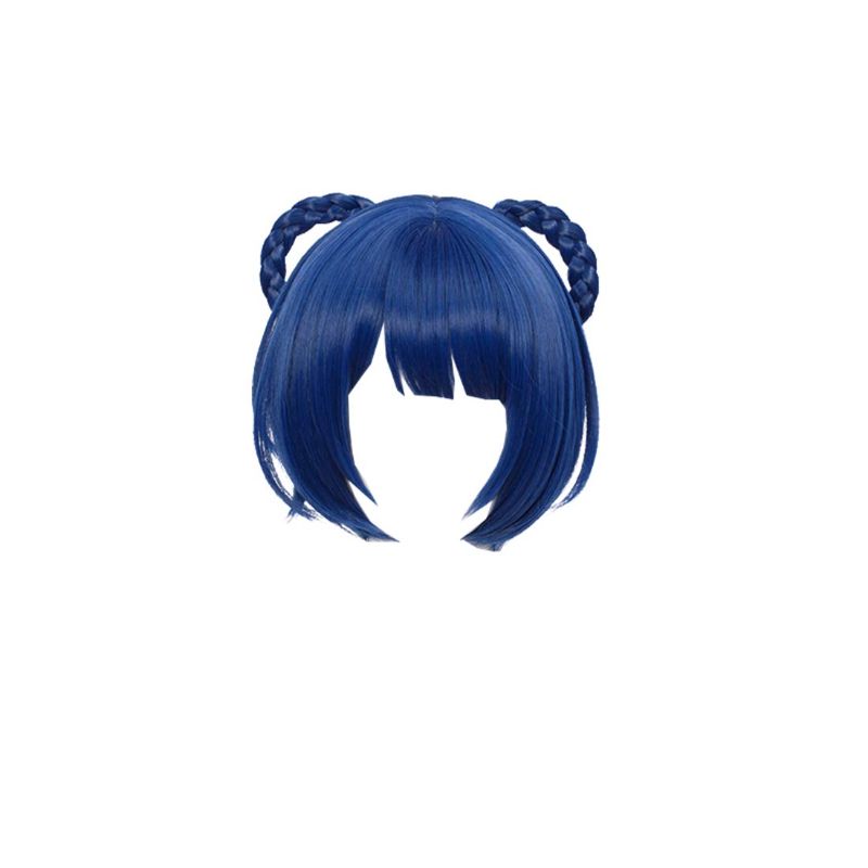 Photo 1 of LABEAUTÉ Anime Dark Blue Cosplay Wig for Xiangling Short Braided Bob Wigs for Kids Women Halloween Costume + Cap
